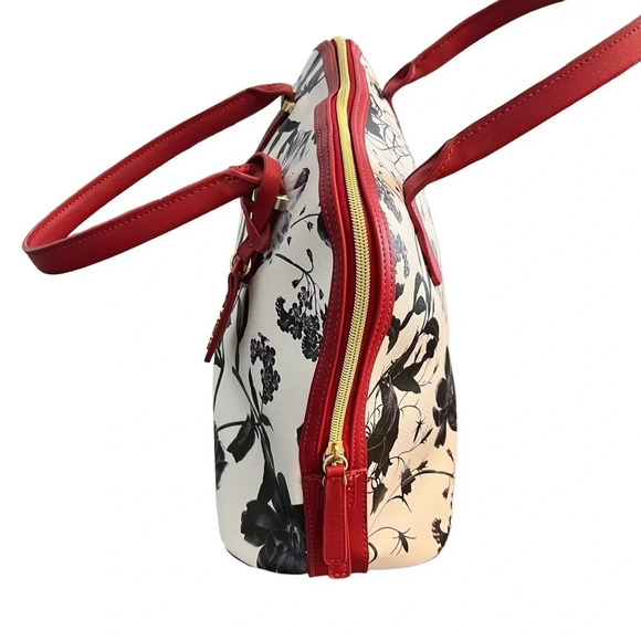 Y2K Kenneth Cole Reaction Floral Satchel Bag Black White Red - Picture 3 of 10